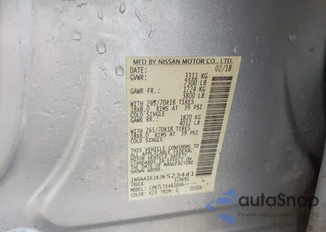 2018 Nissan Titan Sv из США, поврежденный, VIN 1N6AA1EJXJN523441